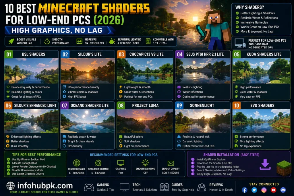 Comparison of Sildur's Lite and Tea shaders on a low-end Minecraft PC.