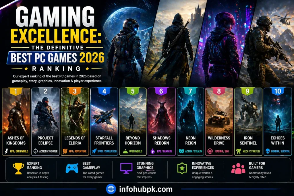 A collage of top-rated 2026 PC games including GTA VI, Crimson Desert, and Phantom Blade Zero.